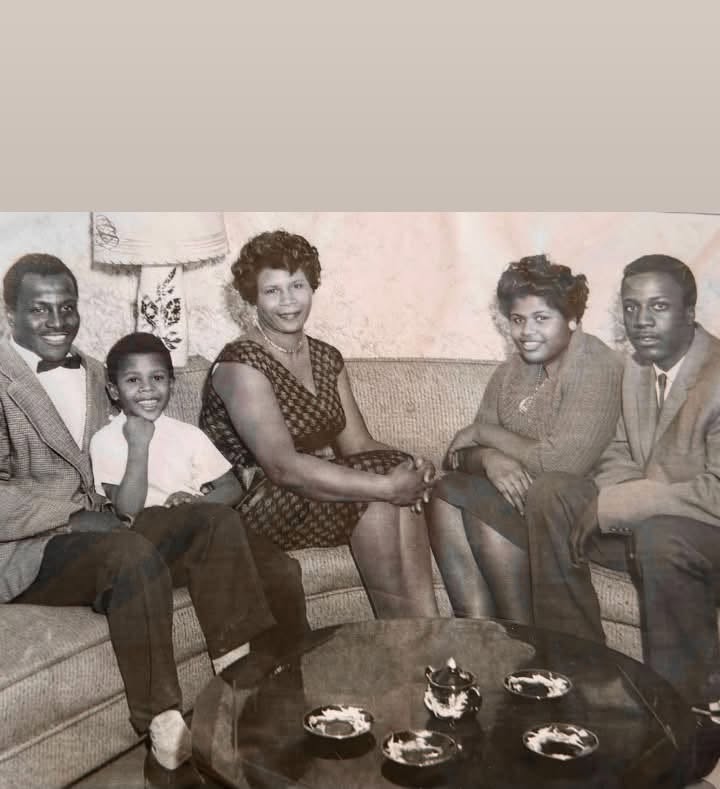 Family portrait in a living room